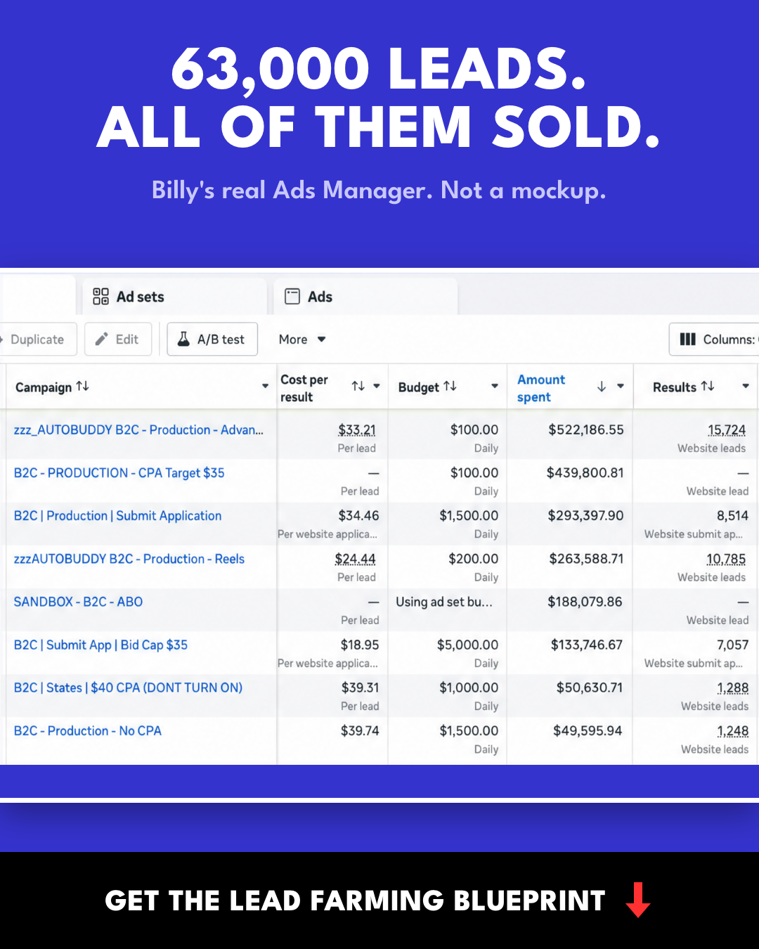 Ads Manager leads screenshot